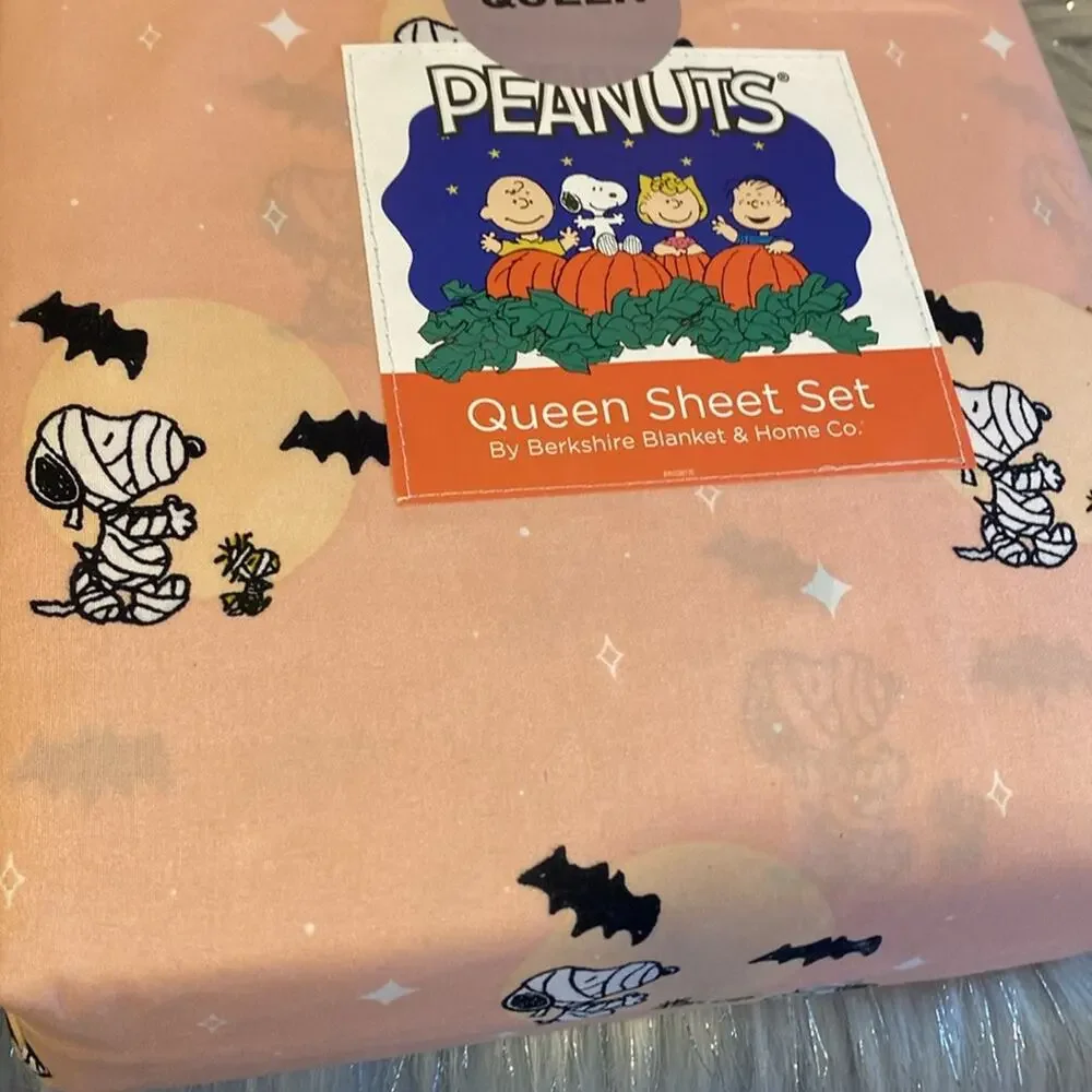 BNWT PEANUTS SNOOPY Halloween Mummy Bats Queen Size Sheet Set